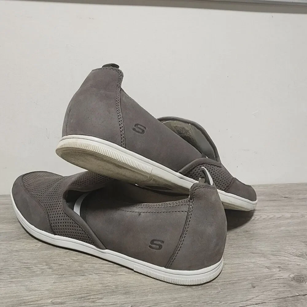Skechers SN 62240 GRY Leather Upper Balance Slip-On Gray Men's Shoes Size 12